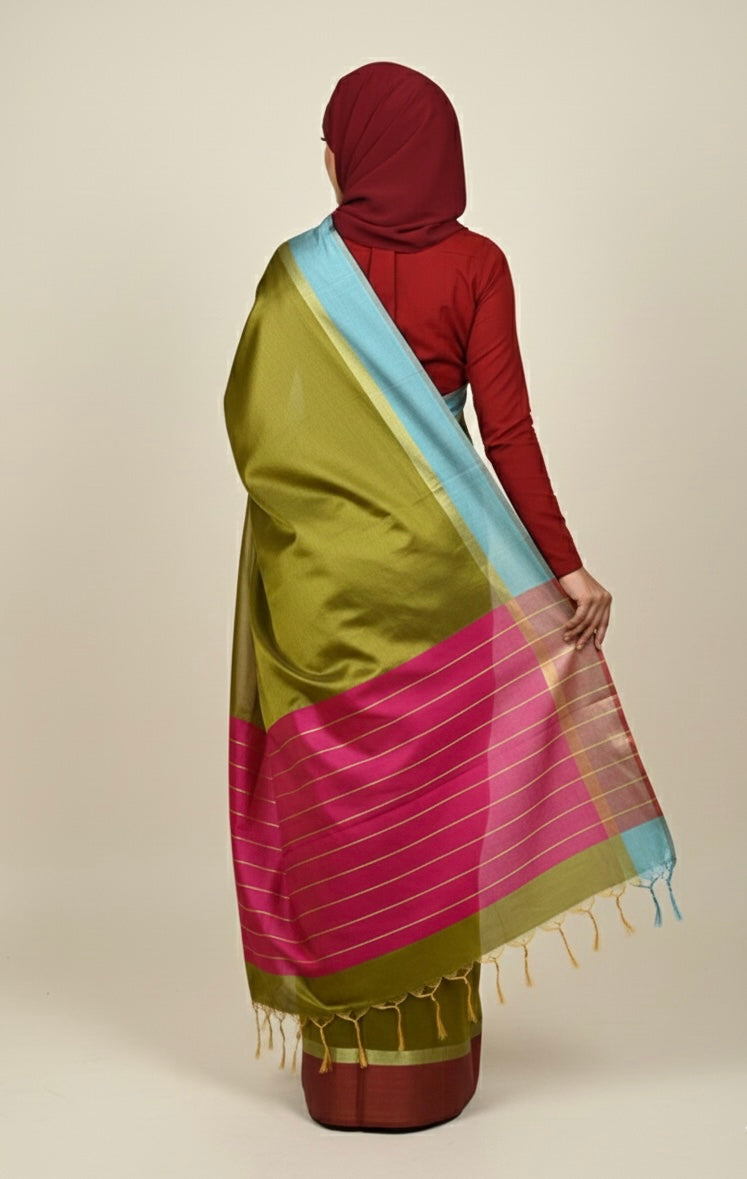 Olive & multi color Group Saree | Free Shipping on 12+ Orders